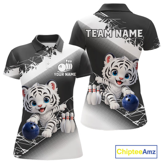Polo shirt with a tiger design and customizable text on a white background