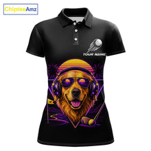 Load image into Gallery viewer, Retro Synthwave Golden Retriever Womens Golf Polo Shirt - Funny Dog Dad Golfing Apparel
