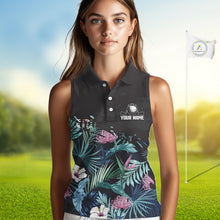 Load image into Gallery viewer, Custom Name Tropical Print Sleeveless Women Polo Shirt – Stylish Animal Print Golf Polo For Womens NHT856