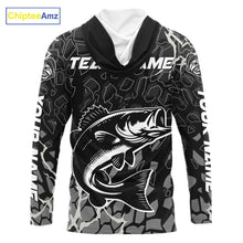 Load image into Gallery viewer, Custom Bass Fishing Black Camo Long Sleeve Hooded Fishing Shirts, Personalized Bass Fishing Jerseys NHT507