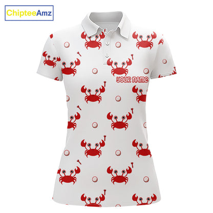 Custom Crab Womens Golf Polo Shirt - Personalized Cute Red Crab Team Name Jersey