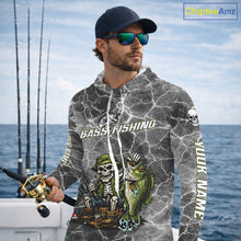 Load image into Gallery viewer, Custom Camo Gray Fish Reaper Skull Bass Hooded Long Sleeve Fishing Shirt, Bass Hunter Fishing Jerseys NHT678