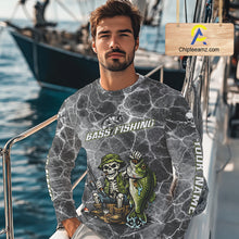 Load image into Gallery viewer, Custom Camo Gray Fish Reaper Skull Bass Long Sleeve Fishing Shirt, Bass Hunter Fishing Jerseys NHT678