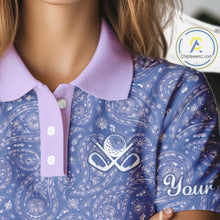Load image into Gallery viewer, Custom Lavender Paisley Golf Polo For Womens, Personalized Women's Golf Shirt With Name For Mother's Day NHT695
