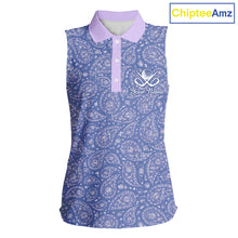 Load image into Gallery viewer, Custom Lavender Paisley Golf Polo For Women, Personalized Womens Sleeveless Golf Shirt With Name For Mother's Day NHT695