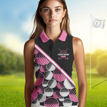 Load image into Gallery viewer, Golf Balls Pink Pattern Womens Sleeveless Golf Polo Shirts Custom Golf Apparel For Familly Team Shirt NHT706