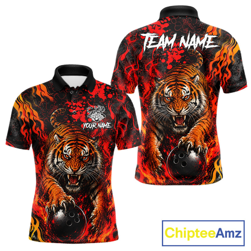 Tiger Bowling Polo Shirt Custom Name Team Quarter Zip Bowling Jersey For Men NHT1349