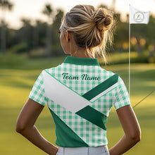 Load image into Gallery viewer, Custom Women’s Green Gingham Plaid Golf Polo Shirts– Personalized Ladies Golf Apparel NHT716