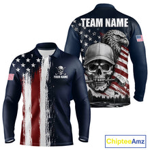 Load image into Gallery viewer, Personalized Skull Eagle Mens Golf Polo Shirt American Flag Patriotic Golf Shirt Custom Name 