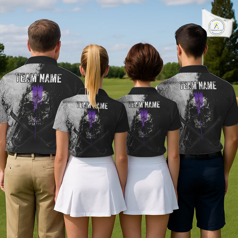 Personalized Skull Womens Golf Polo Shirt Purple Lightning Custom Team Name Golf Shirt NHT1072