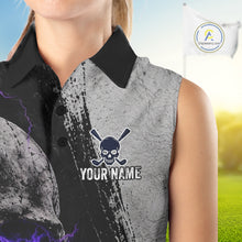Load image into Gallery viewer, Personalized Skull Womens Sleeveless Golf Polo Shirt Purple Lightning Custom Team Name Golf Shirt 
