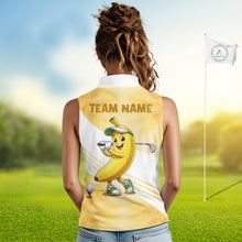 Load image into Gallery viewer, Funny Banana Womens Sleeveless Golf Polo Shirt Custom Name – Cute Banana Golfer Golf Polo 