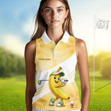 Load image into Gallery viewer, Funny Banana Womens Sleeveless Golf Polo Shirt Custom Name – Cute Banana Golfer Golf Polo 