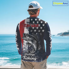 Load image into Gallery viewer, Walleye Custom US Flag Long Sleeve Fishing Shirt, Men's Fishing Shirt NHT412