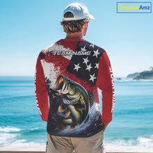 Load image into Gallery viewer, Personalized Bass Fishing Jerseys, Custom American Flag Bass Fishing Shirts Long Sleeve NHT414