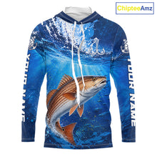 Load image into Gallery viewer, Redfish (Red Drum) Fishing Jersey Ocean Blue 3D All Over Print Long Sleeve Hooded Performance Shirt NHT1086