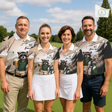 Load image into Gallery viewer, Custom Beige Funny Raccoon Golf Team Shirt For Womens, Golf Jersey Polo Shirt Outfit NHT937