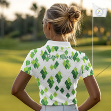 Load image into Gallery viewer, Green Argyle Womens Golf Polo Shirt, Pattern Golf Shirts Custom Team Golf Polo NHT574