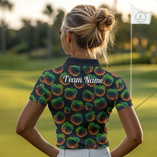 Load image into Gallery viewer, Funny Neon Colorful Peach In Dark Golf Women's Polo Shirt,  Funny Fruit Pattern Polo Top NHT578