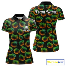 Load image into Gallery viewer, Funny Neon Colorful Peach In Dark Golf Women's Polo Shirt,  Funny Fruit Pattern Polo Top NHT578
