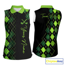 Load image into Gallery viewer, Sleeveless Womens Golf Polo Shirt Argyle Pattern Golf Shirts For Womens Funny White Green Golf Gifts NHT788