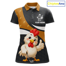 Load image into Gallery viewer, Funny Chicken Golf Polo Shirt Personalized Custom Name Rooster Golfer Polo For Womens