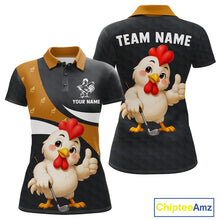 Load image into Gallery viewer, Funny Chicken Golf Polo Shirt Personalized Custom Name Rooster Golfer Polo For Womens