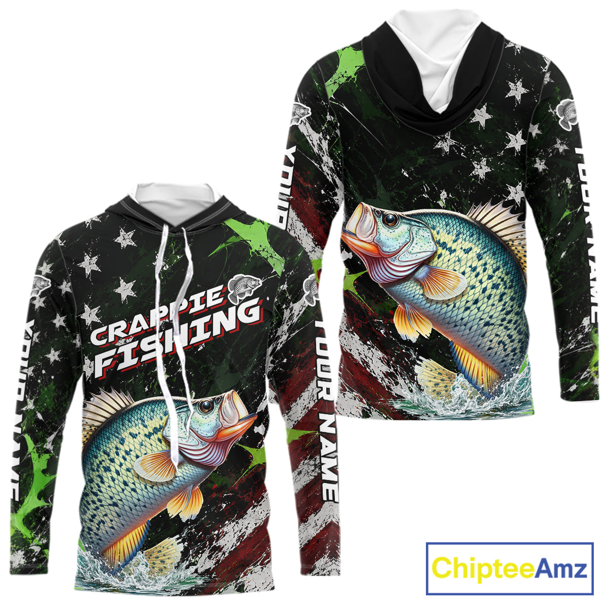 Best Crappie Fishing Shirt Long Sleeve Hooded American Flag Patriotic Custom Name