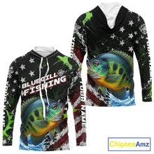 Load image into Gallery viewer, Best Bluegill Fishing Shirt Long Sleeve Hooded American Flag Patriotic Custom Name