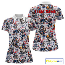 Load image into Gallery viewer, Funny Patriotic Raccoon Personalized Women's Golf Polo Shirt- America 250 Years Golf Gift