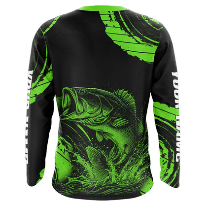 Personalized Bass Fishing Jerseys, Bass Fishing Scale Long Sleeve Shirt| Green NHT386