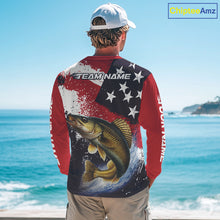 Load image into Gallery viewer, Personalized Walleye Fishing Jerseys, Custom American Flag Walleye Fishing Shirts Long Sleeve NHT488