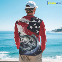 Load image into Gallery viewer, Personalized Striped Bass Fishing Jerseys, Custom American Flag Bass Fishing Shirts Long Sleeve NHT489
