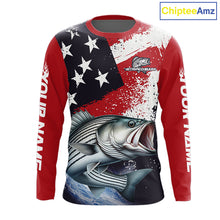 Load image into Gallery viewer, Personalized Striped Bass Fishing Jerseys, Custom American Flag Bass Fishing Shirts Long Sleeve NHT489