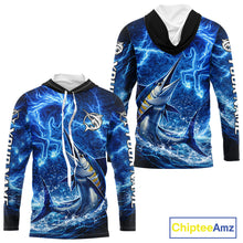 Load image into Gallery viewer, Marlin &amp; Blue Thunder Horse Fishing Shirt Long Sleeve Hooded, Marlin Fishing Shirt For Men NHT450