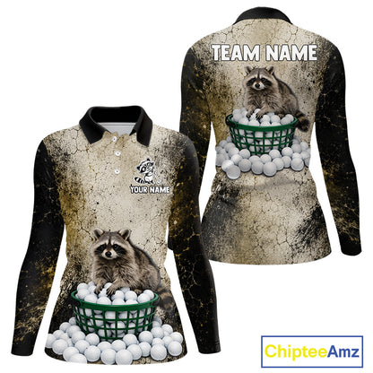 Long-sleeve shirt with raccoon design and customizable text on a white background