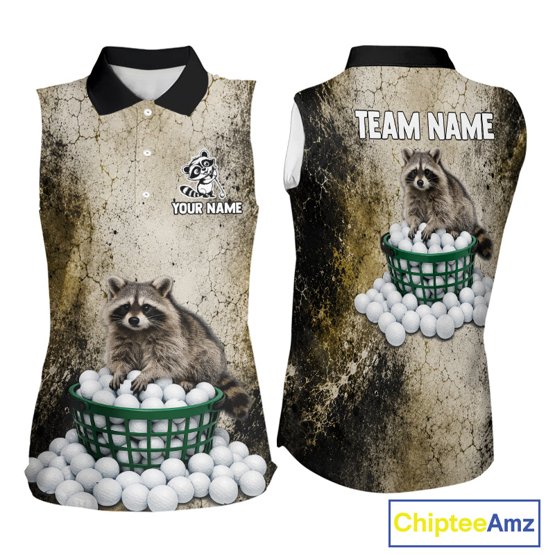 Custom Raccoon Golf Polo Shirt For Women - Personalized Funny Vintage Golf Apparel 