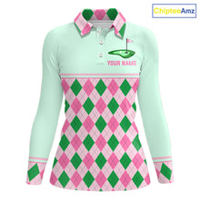 Load image into Gallery viewer, Pink Argyle Golf Polo Shirt Personalized Womens Golf Shirt Cute Preppy Golf Outfit Custom Name, Familly Team Shirts NHT691