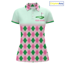 Load image into Gallery viewer, Pink Argyle Golf Polo Shirt Personalized Womens Golf Shirt Cute Preppy Golf Outfit Custom Name, Familly Team Shirts NHT691