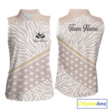 Load image into Gallery viewer, Custom Womens Sleeveless Golf Polo Shirt, Personalized Team Name Golf Jersey, Elegant Beige Zebra And Stars Pattern NHT694