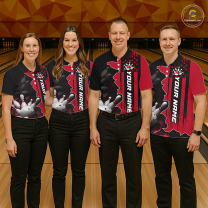 Women's Custom Bowling Tournament Polo Shirt & 1/4 Zip – Personalized Team Bowling Jersey| Red NHT1199