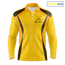 Load image into Gallery viewer, Custom Mens Beer Bubbles Golf Polo Shirt, Personalized Yellow Beer Themed Golf Jersey With Name, Gift For Golfer NHT703