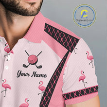 Load image into Gallery viewer, Custom Men's Flamingo Golf Polo, Personalized Pink Flamingo Golf Shirt With Name, Gift For Golfer NHT705
