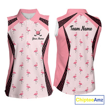 Load image into Gallery viewer, Custom Womens Sleeveless Flamingo Golf Polo, Personalized Pink Flamingo Golf Shirt With Name, Gift For Golfer NHT705