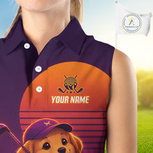 Load image into Gallery viewer, Personalized Golden Retriever Dog Golf Shirt - Retro Sunset Womens Sleeveless Golf Polo Shirt 