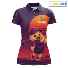Load image into Gallery viewer, Personalized Duck Golf Shirt - Retro Sunset Womens Golf Polo Shirt