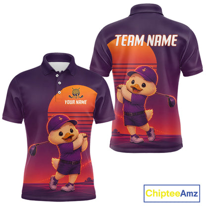 Personalized Duck Golf Shirt - Retro Sunset Golf Polo Shirt For Men
