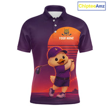 Load image into Gallery viewer, Personalized Duck Golf Shirt - Retro Sunset Golf Polo Shirt For Men