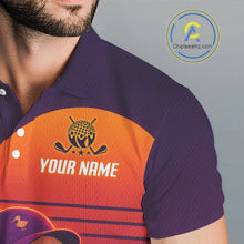 Load image into Gallery viewer, Orange and purple sports jersey with a logo and 'Your Name' text on a gray background.
