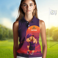 Load image into Gallery viewer, Personalized Duck Golf Shirt - Retro Sunset Womens Sleeeveless Golf Polo Shirt 